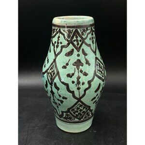Safi 7” Vase Teal Green Brown Persian Middle Eastern Pottery Primitive READ